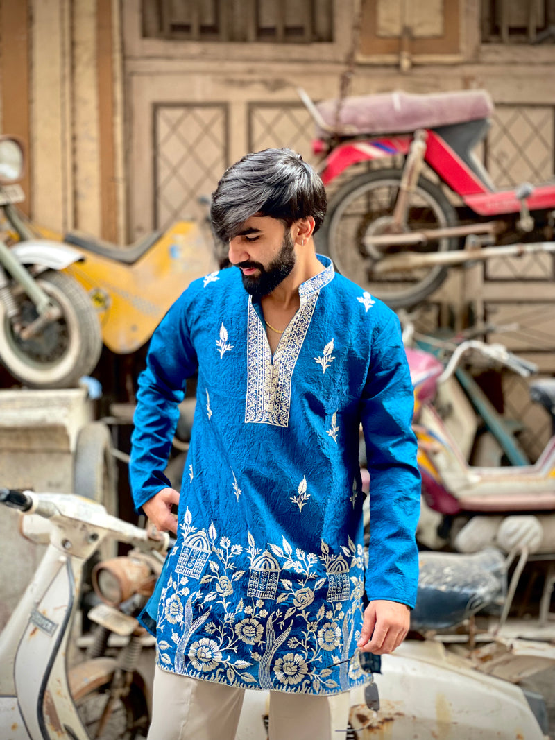 Blue Floral Embroidered Kurta