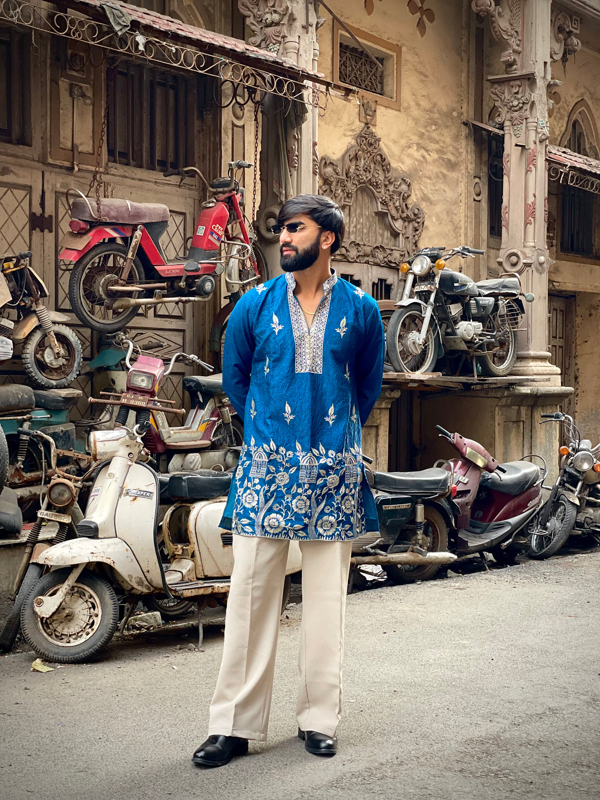 Blue Floral Embroidered Kurta