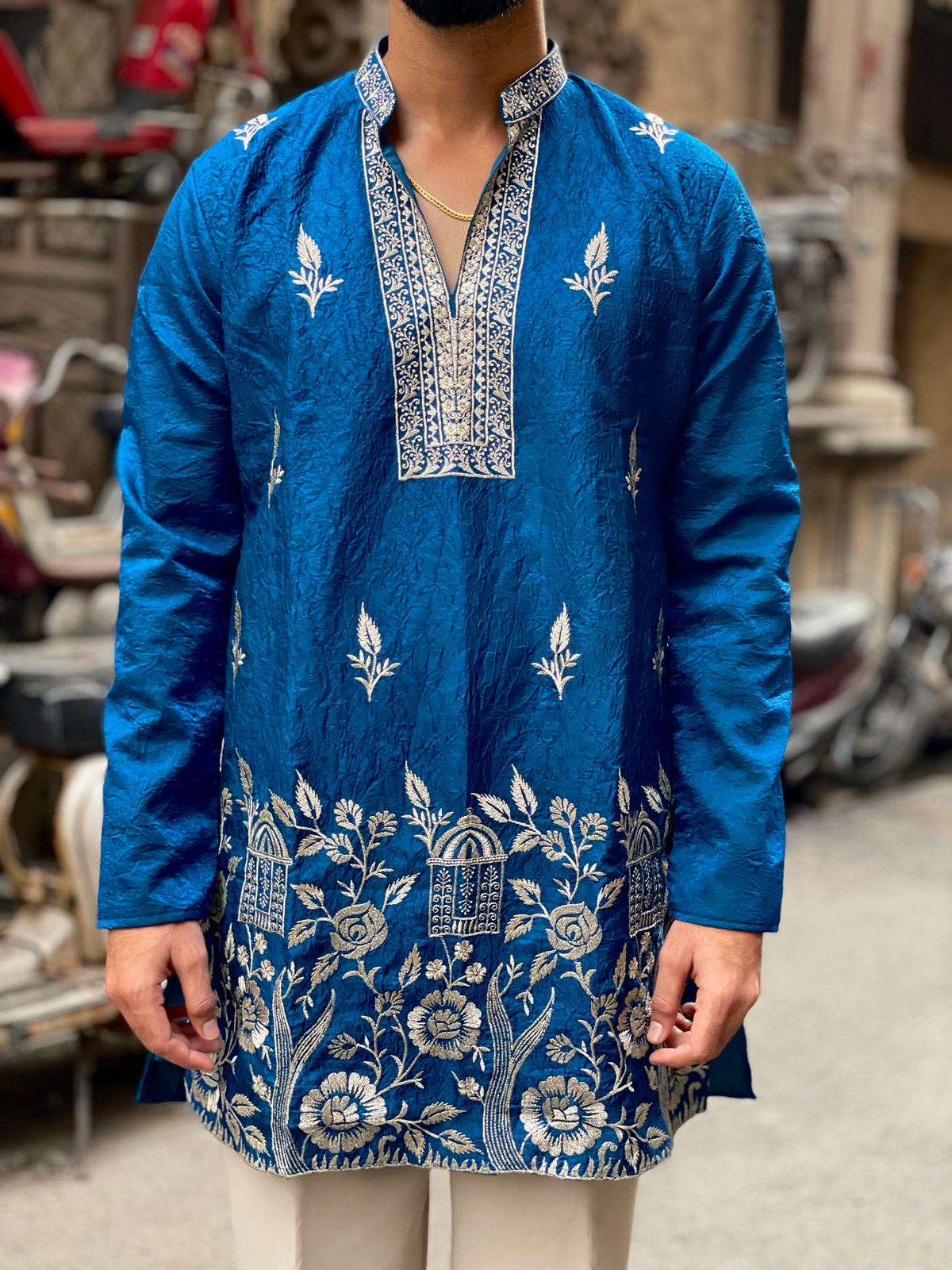 Blue Floral Embroidered Kurta