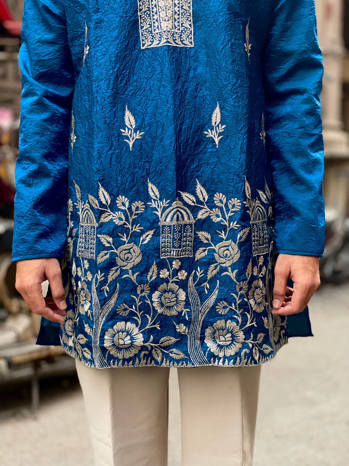 Blue Floral Embroidered Kurta