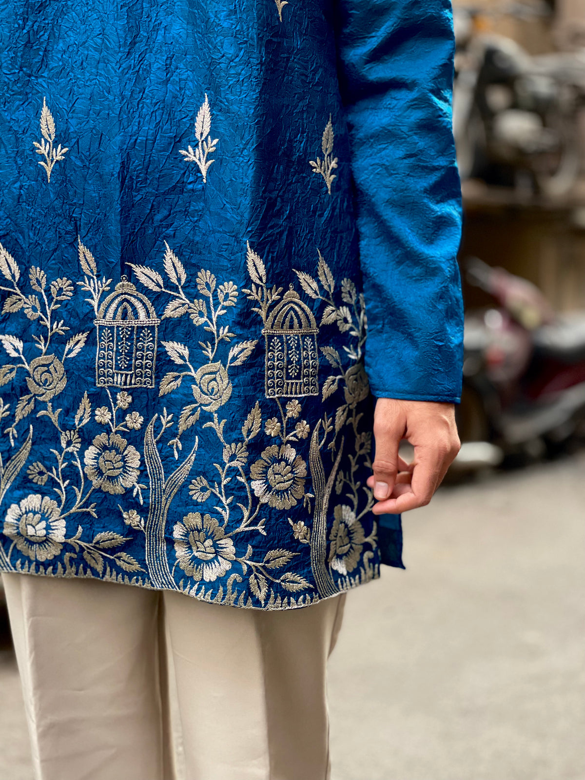 Blue Floral Embroidered Kurta