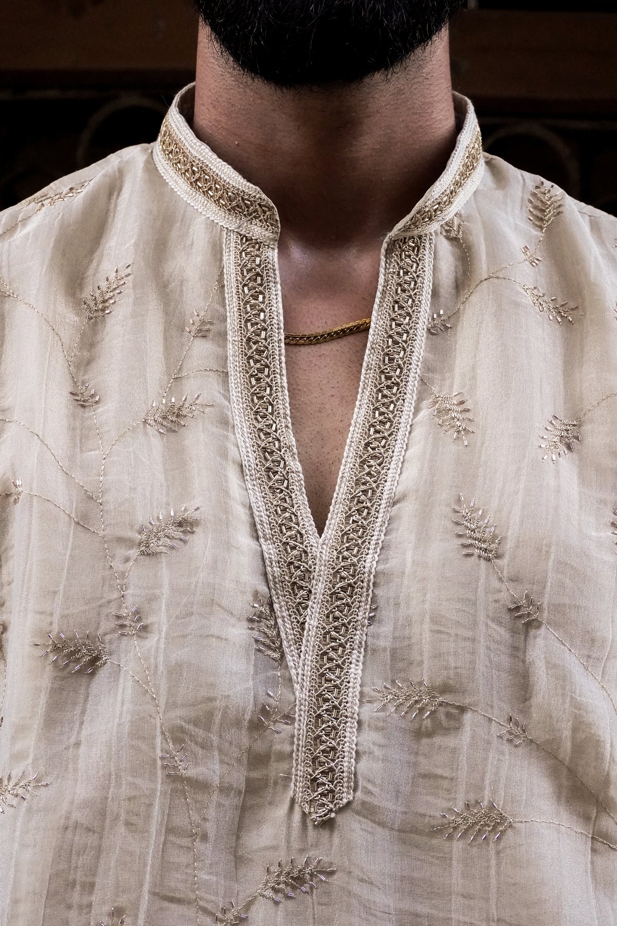 Ivory Textured Embroidered Kurta