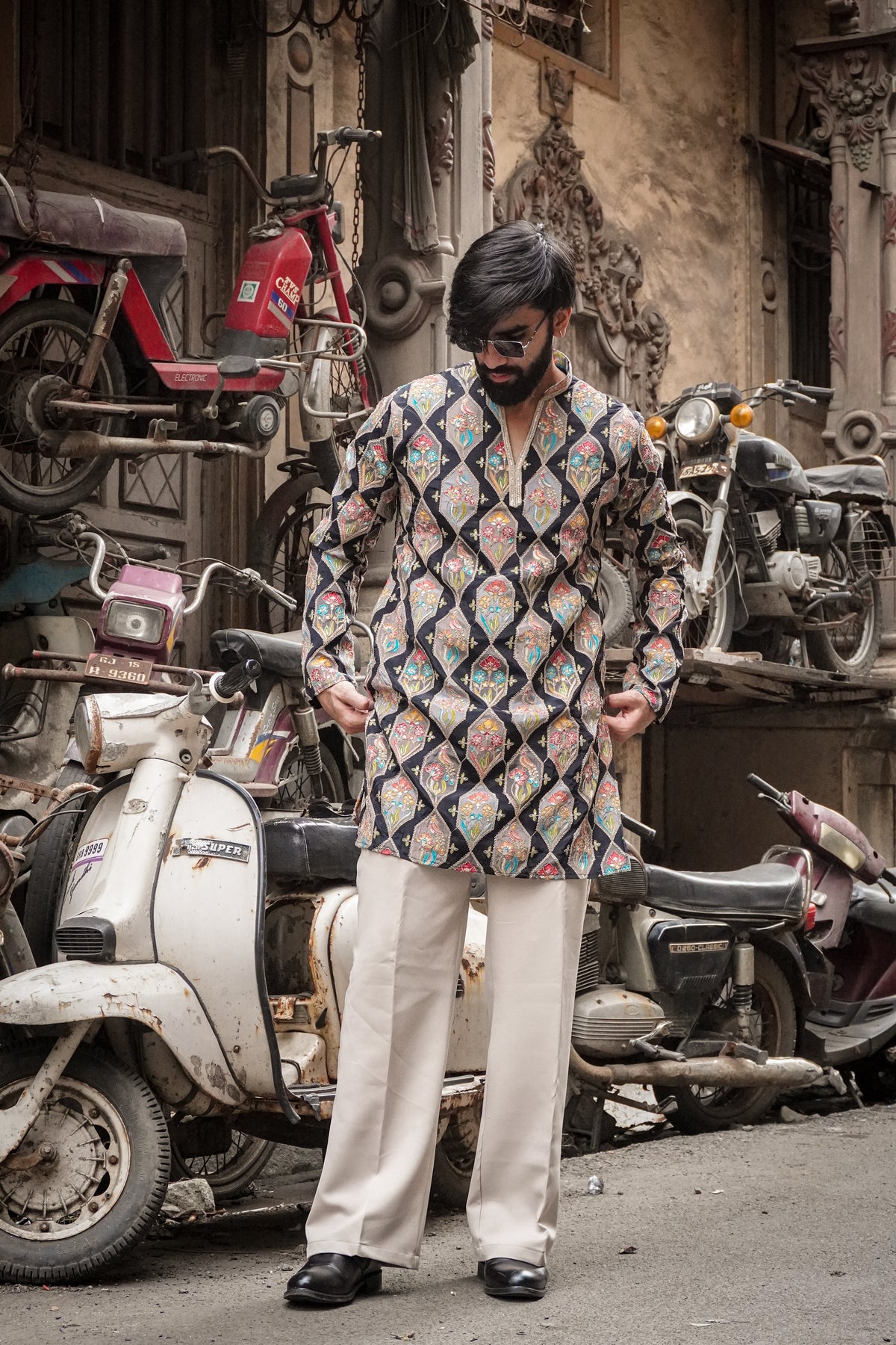 Black Diamond Floral Embroidered Kurta