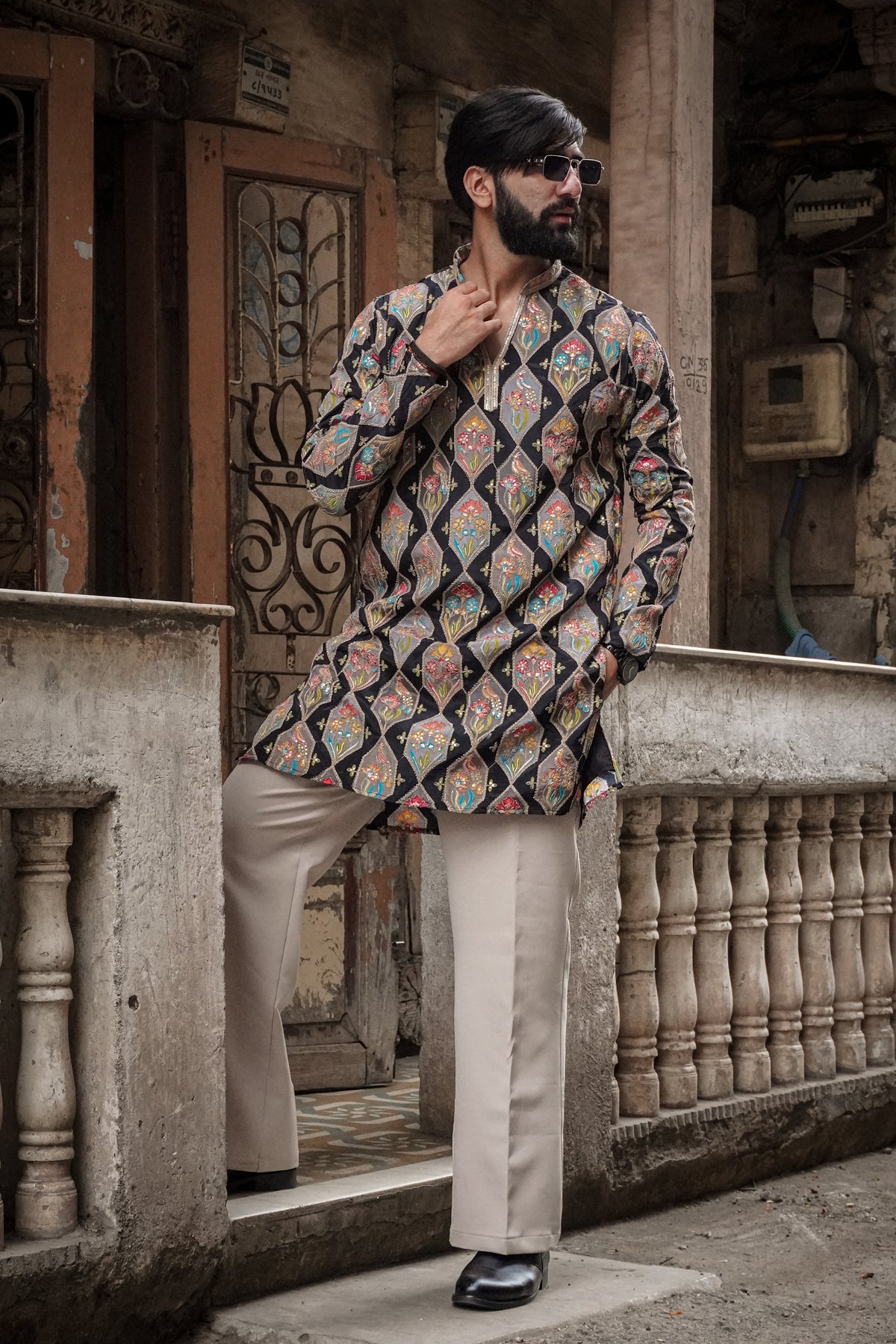 Black Diamond Floral Embroidered Kurta