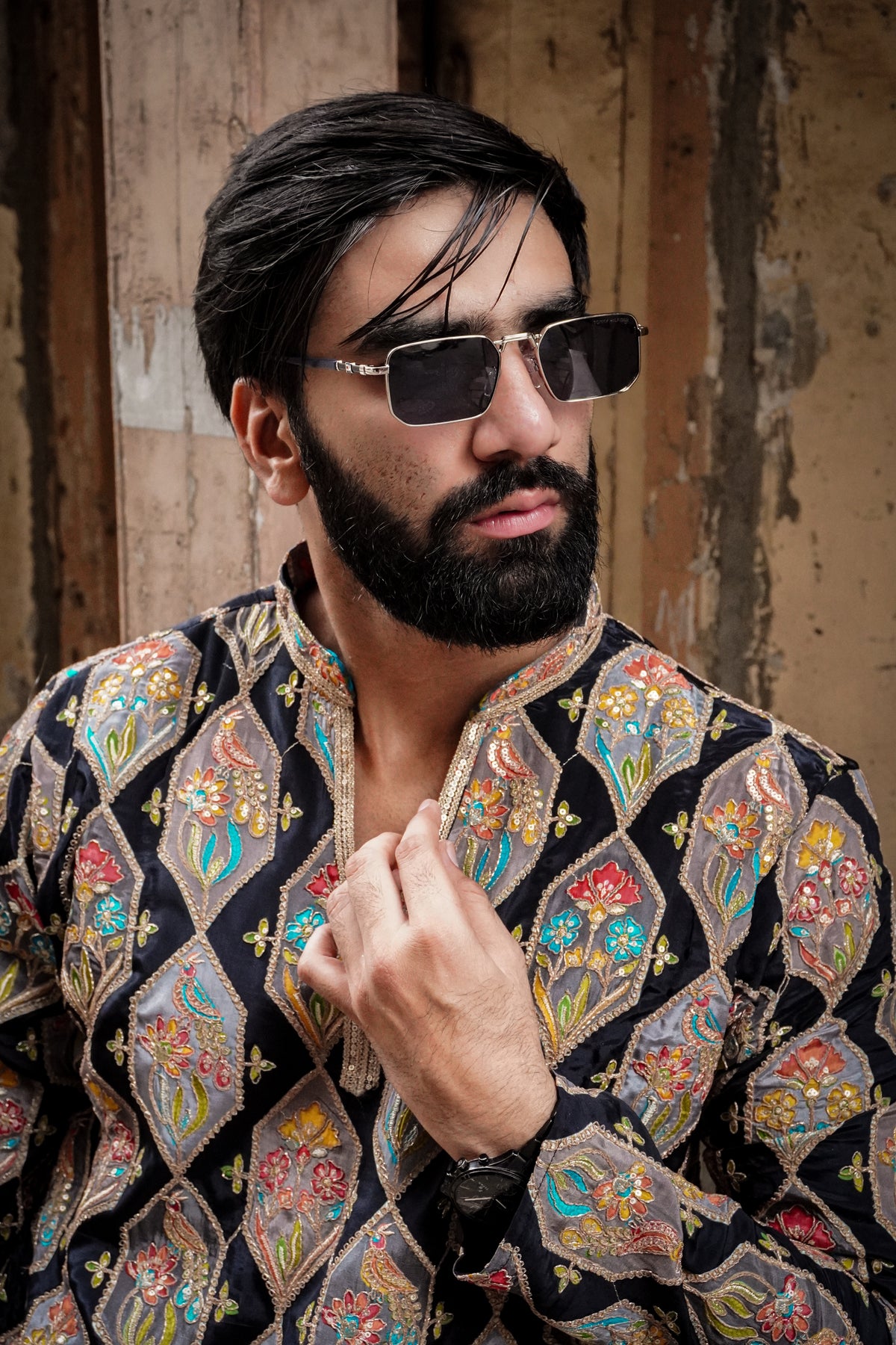 Black Diamond Floral Embroidered Kurta