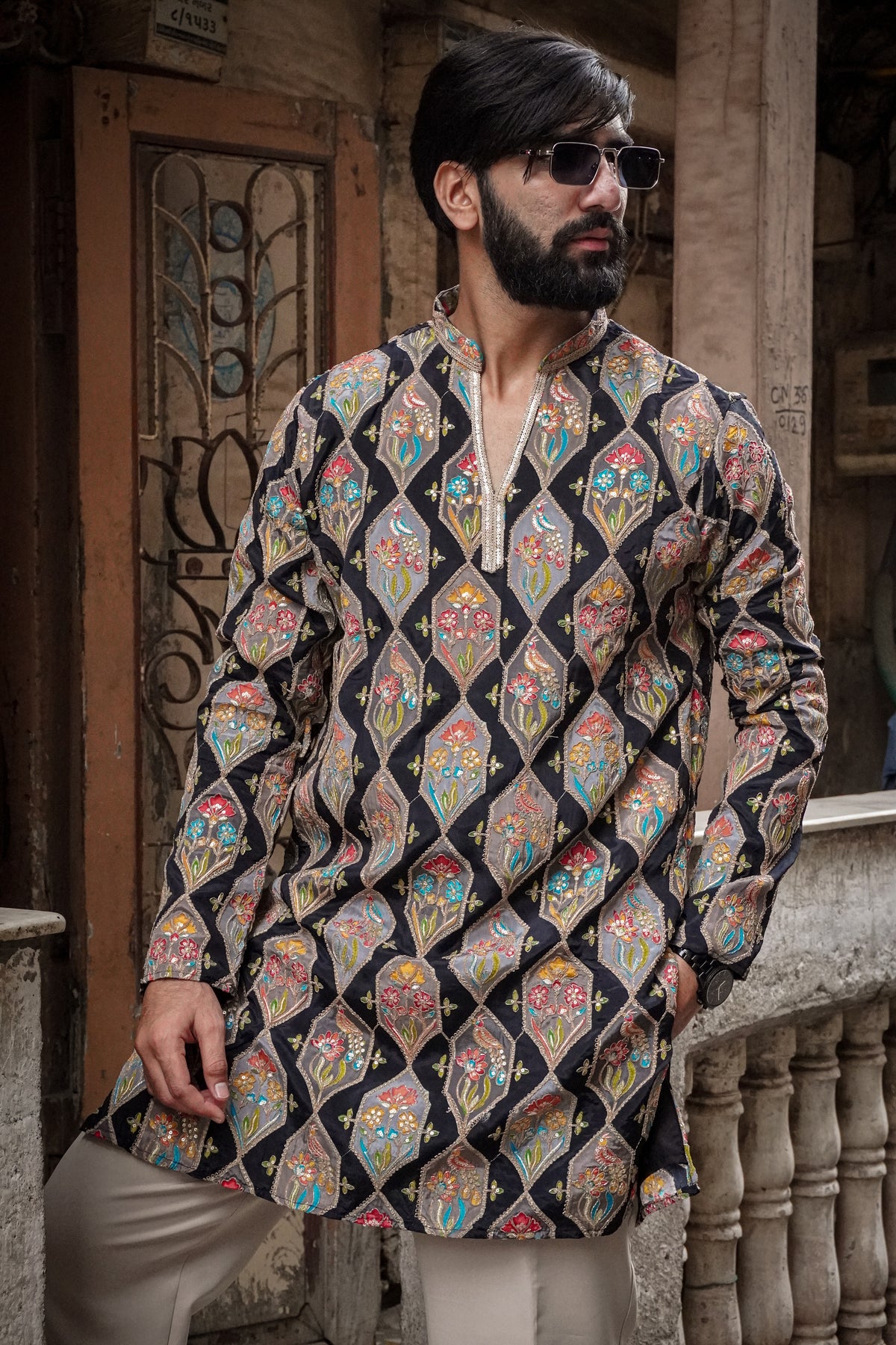 Black Diamond Floral Embroidered Kurta