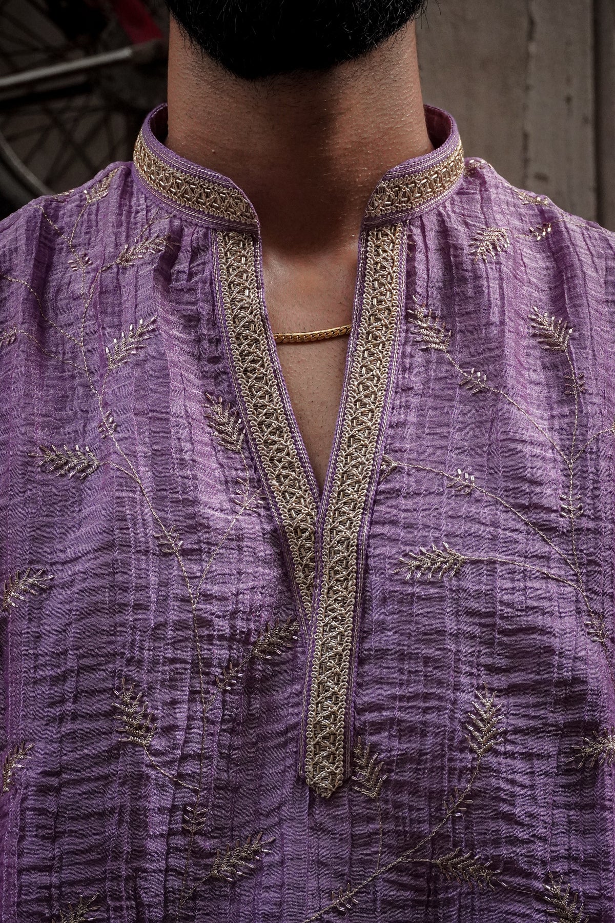 Lavender Textured Embroidered Kurta