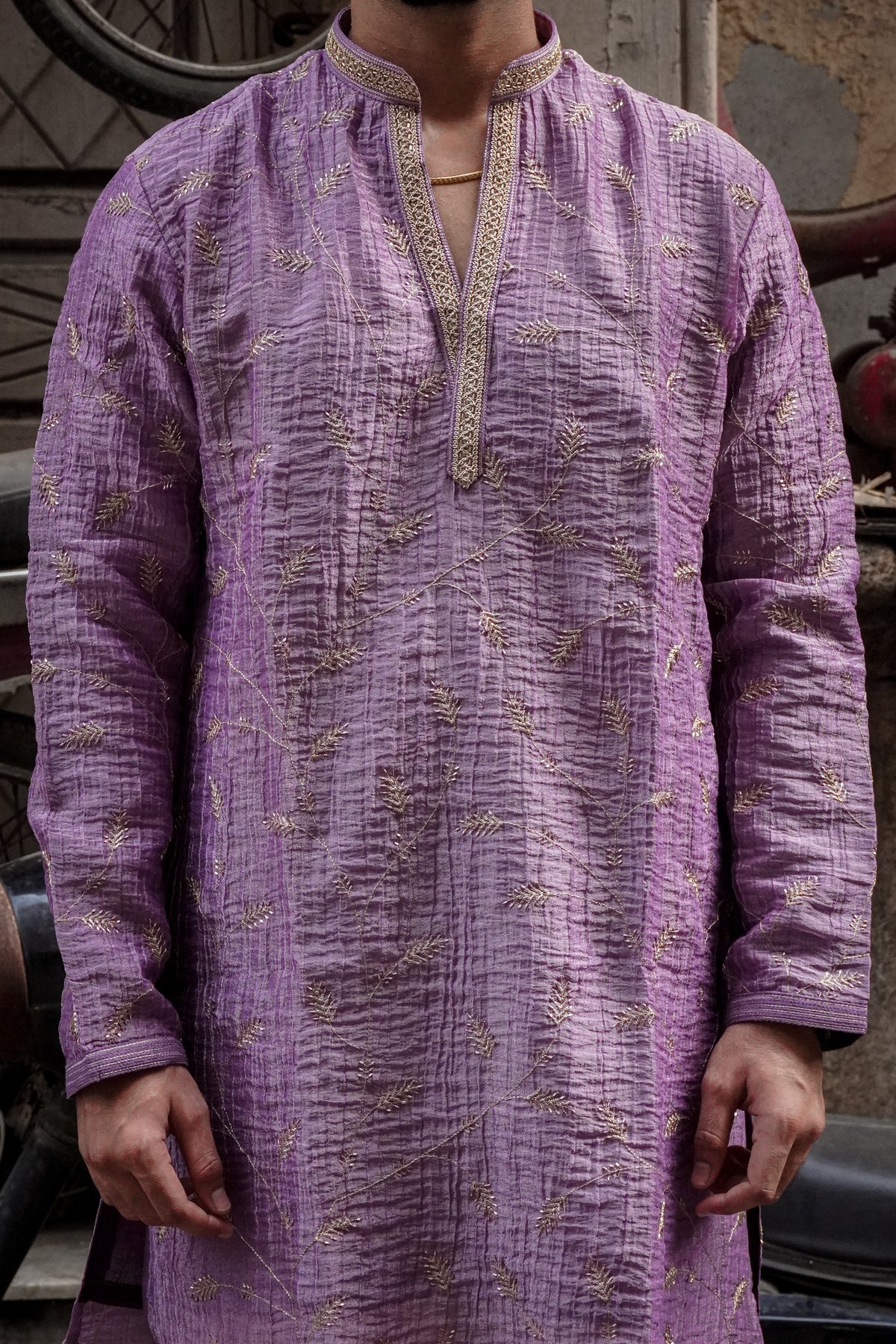 Lavender Textured Embroidered Kurta