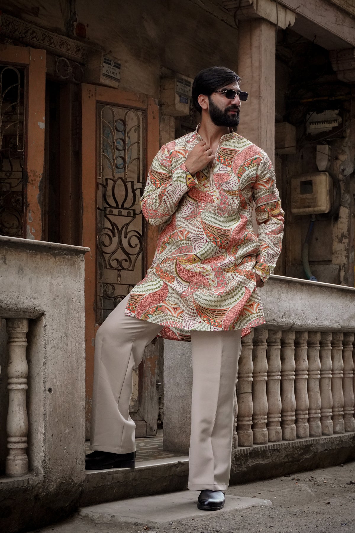 Ivory Multicolour Printed Kurta