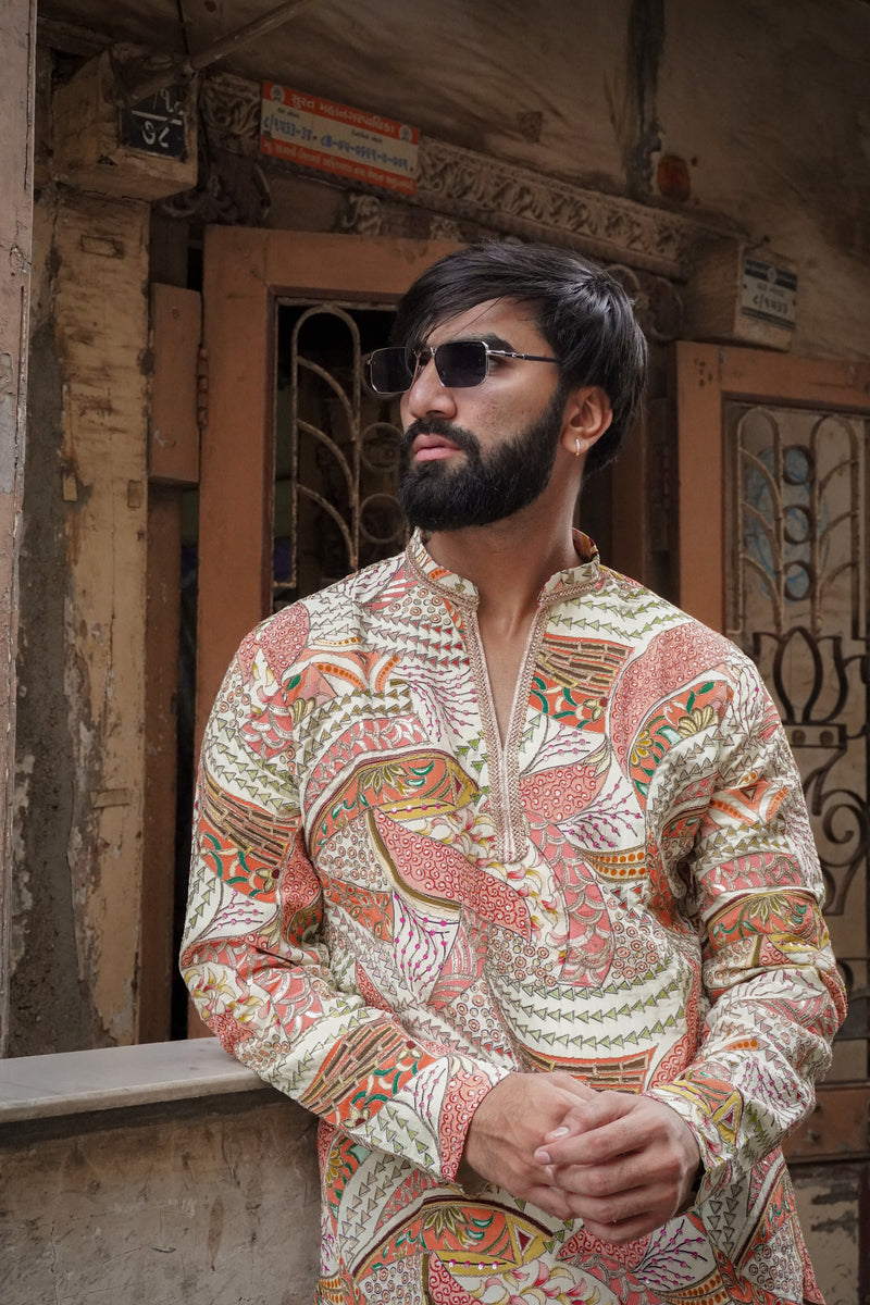 Ivory Multicolour Printed Kurta