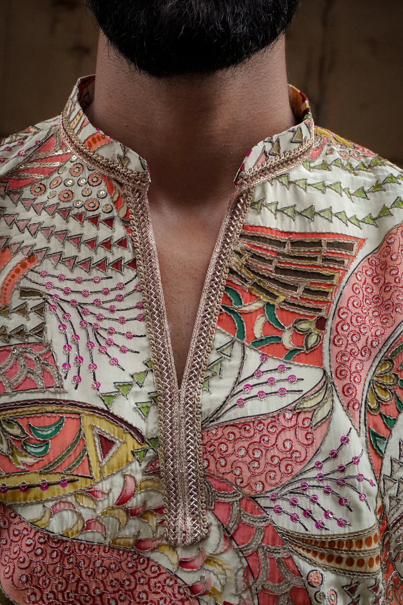 Ivory Multicolour Printed Kurta