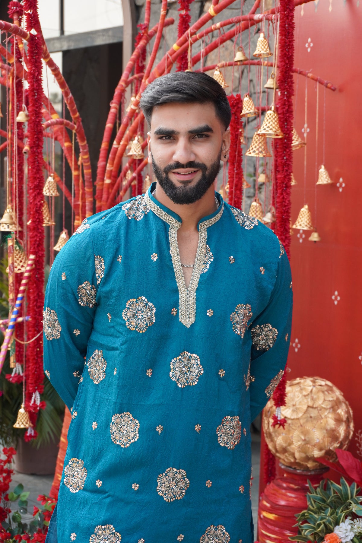 Zavian Teal Kurta