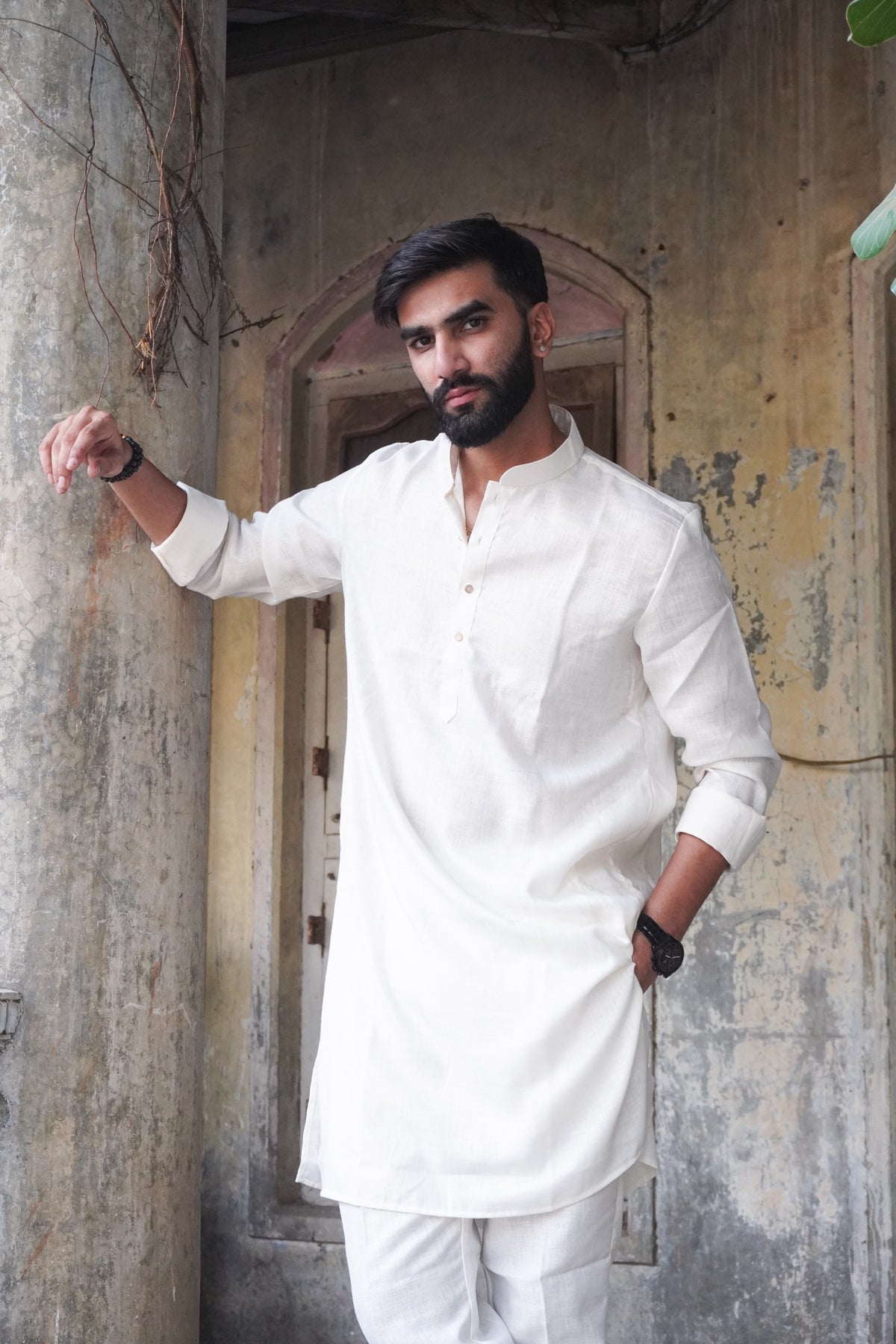 Dhawal white kurta set styled by the pillar