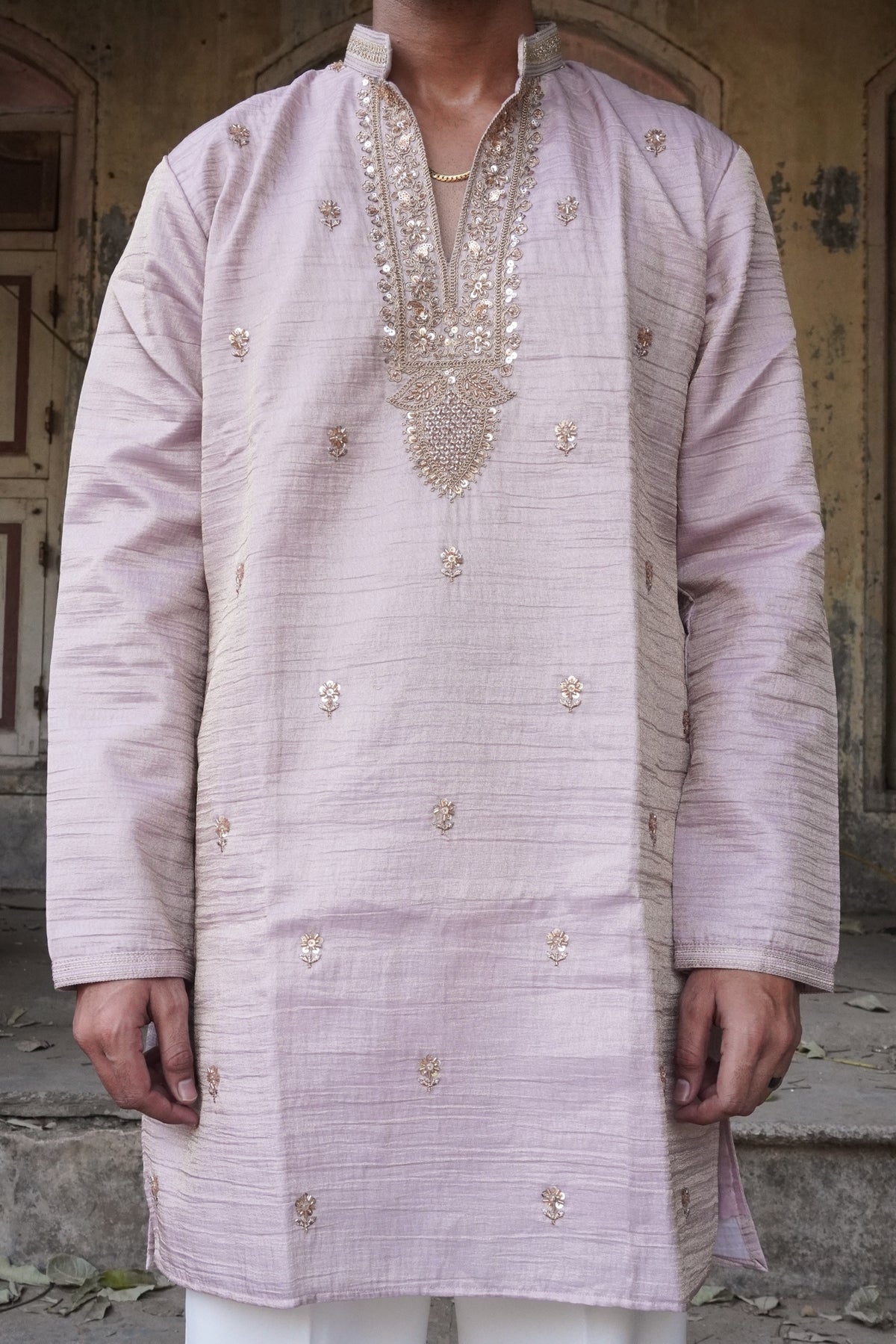 Zariyaan Blush Pink Kurta front view showing sequin butis